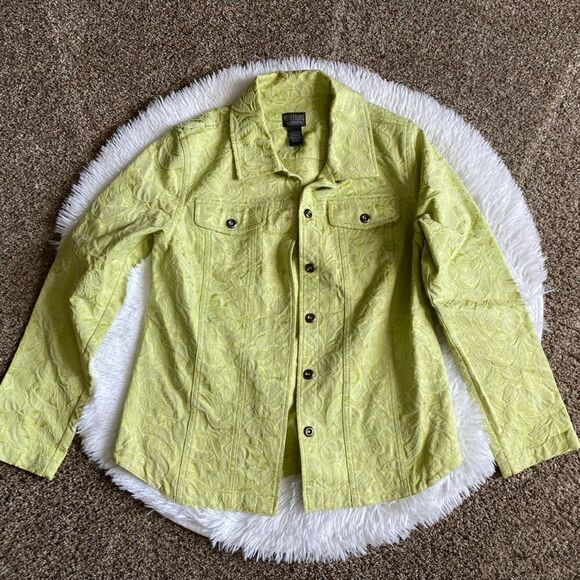 Chico's Jackets & Blazers - Additions by Chico’s Jacket Embroidered Button Front‎ Lime Green Womens Medium